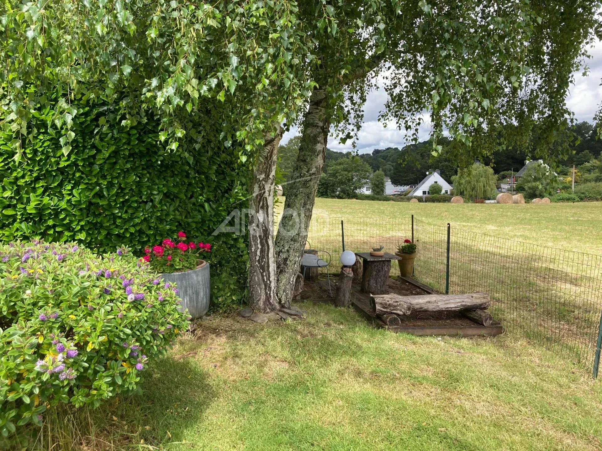 Jardin avec un arbre et des fleurs, près d'une maison à Vannes