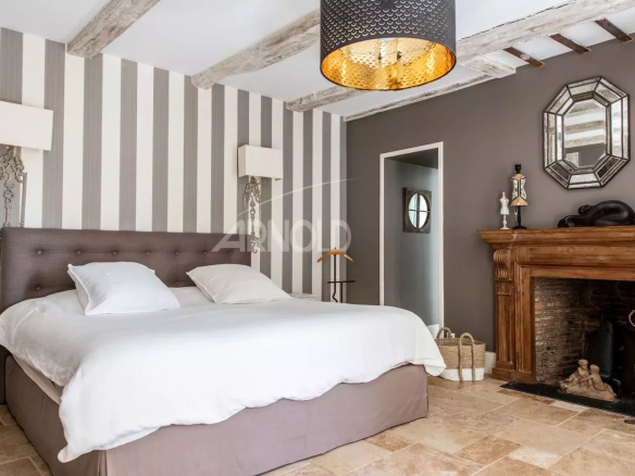 Chambre d'une propriété de charme avec cheminée et décoration élégante.