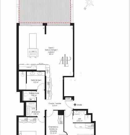 Floor plan of a 92m² 4-room apartment in Beaulieu-sur-Mer, with terrace and garage.