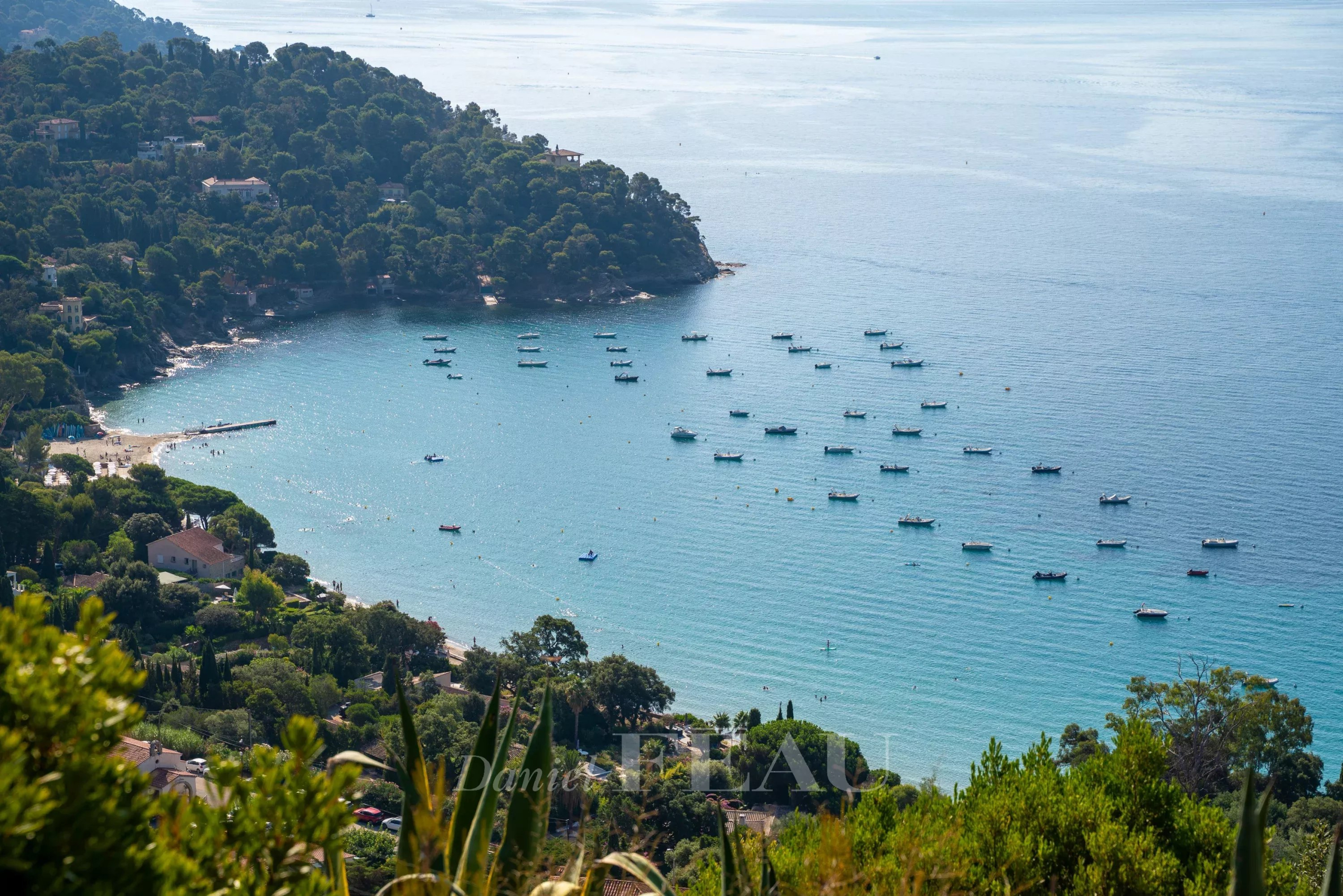 Sea view at Rayol-Canadel-sur-Mer Panoramic view of the sea with boats and the coast at Rayol-Canadel-sur-Mer.