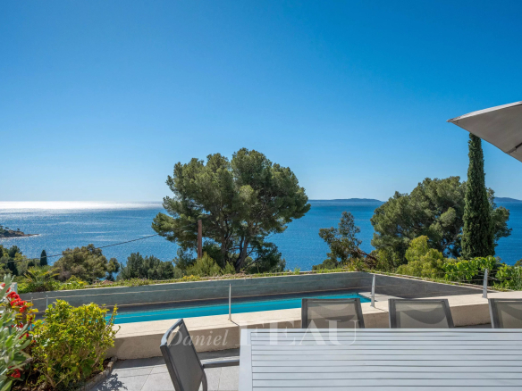 Panoramic sea view from a property with swimming pool in Le Lavandou.