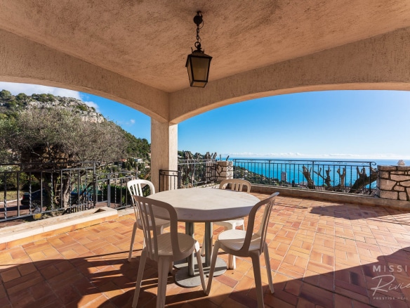 Terrace of a Provençal villa with sea view in La Turbie.