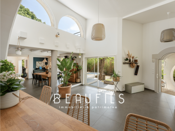 Interior of a modern architect-designed villa with a bright and open living space