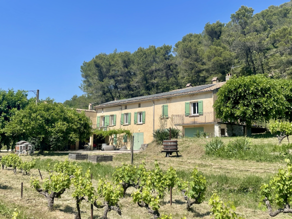 Property with cottage and swimming pool surrounded by vineyards in Faucon, Provence.