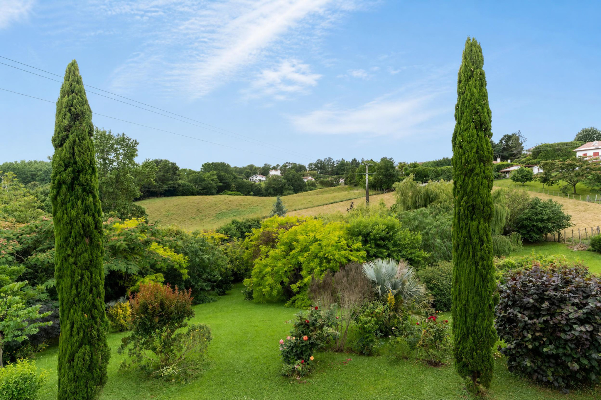 Jardin paysagé à Urrugne Vue d'un jardin paysagé avec des arbres et une pelouse verte à Urrugne.