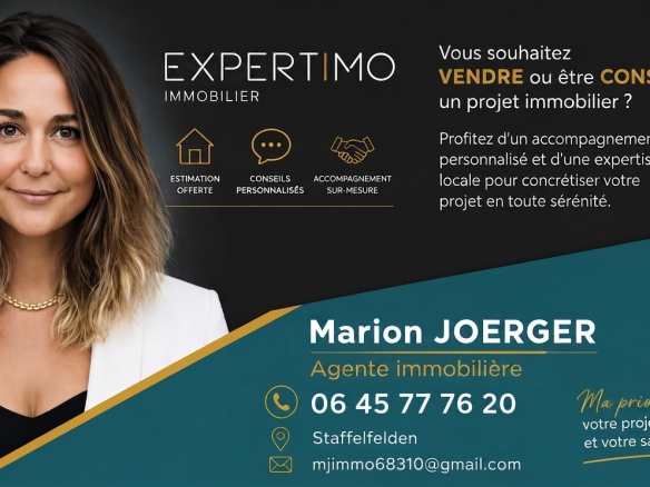 Agent immobilier Marion Joerger avec des informations de contact pour la vente d'un immeuble à Ensisheim.