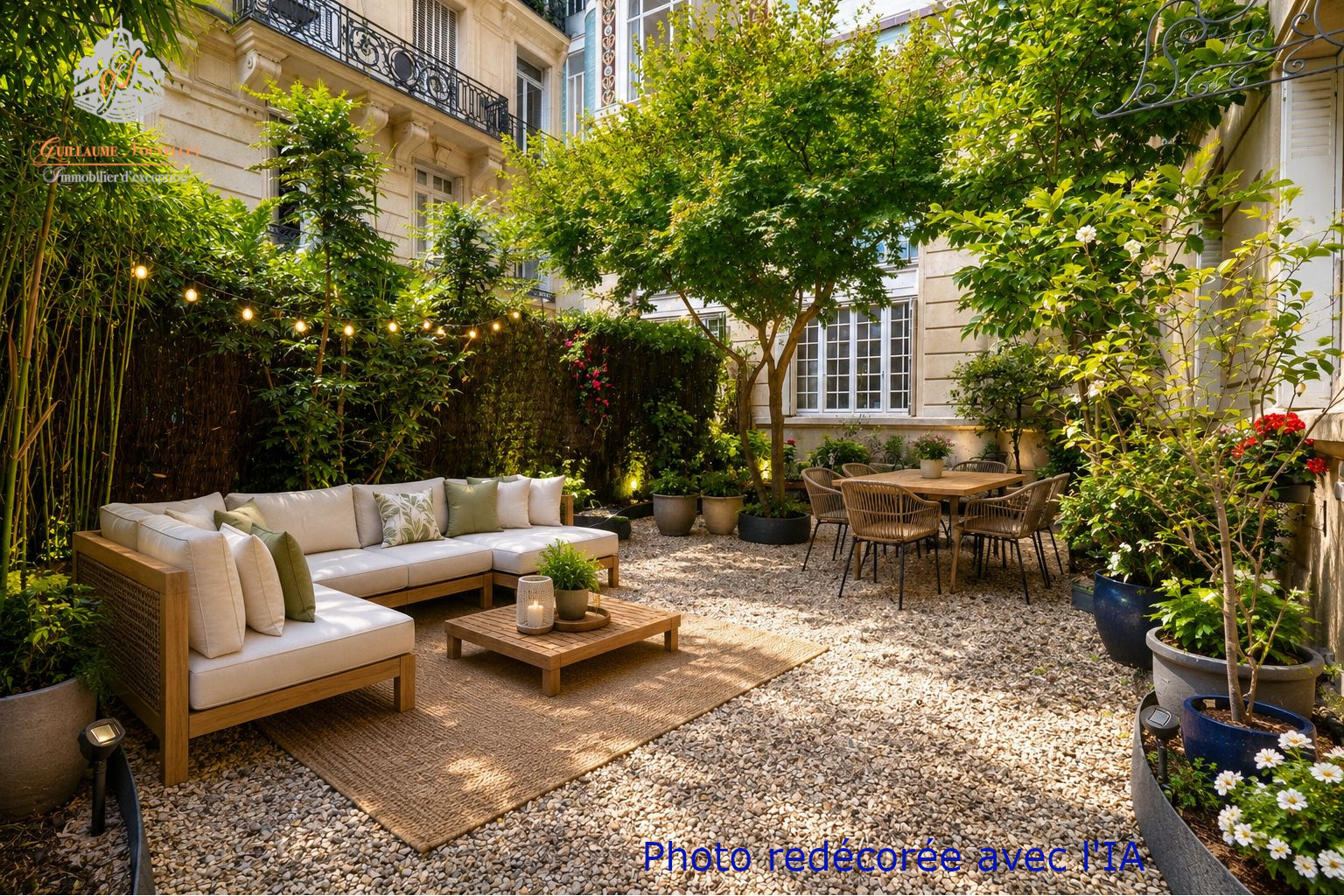Elegant garden in the 17th arrondissement of Paris Private garden with lounge and dining table, Paris 17th