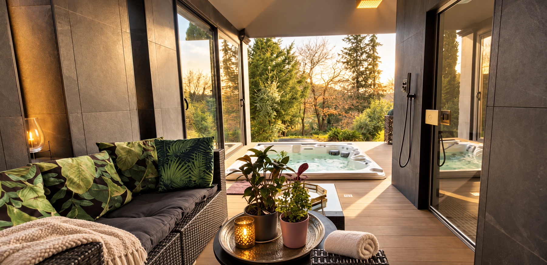 Espace détente avec jacuzzi Espace détente avec jacuzzi et vue sur la nature, à Uchaux.