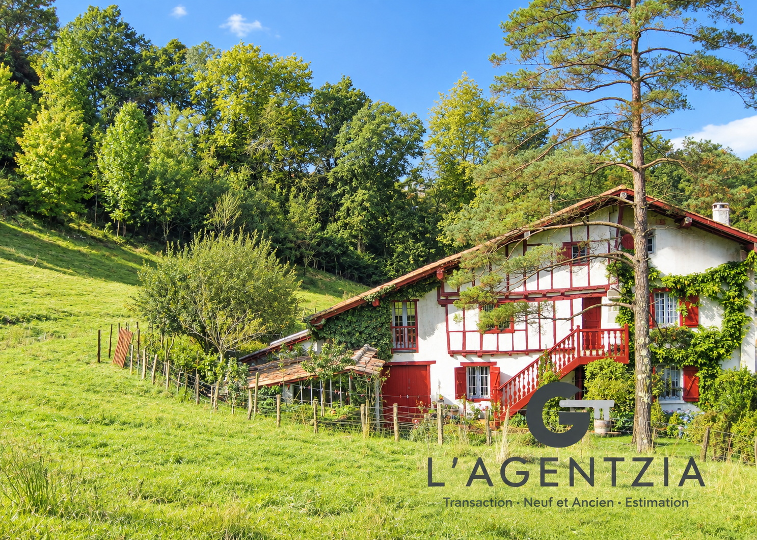 Labourdine half-timbered farmhouse surrounded by greenery in Cambo-les-Bains.