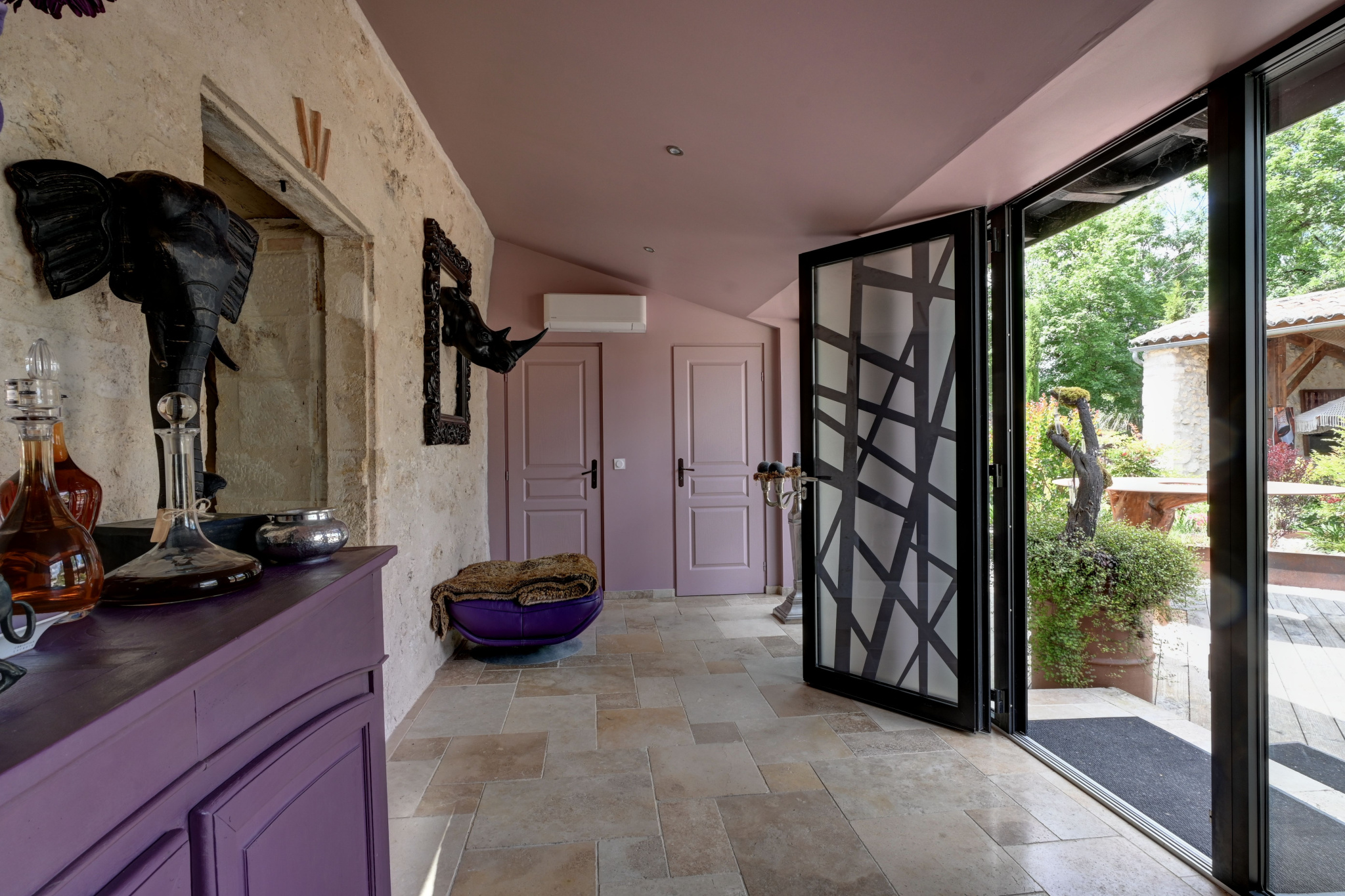 Interior of a prestigious property Interior of a prestigious property with elegant decor and glass doors.