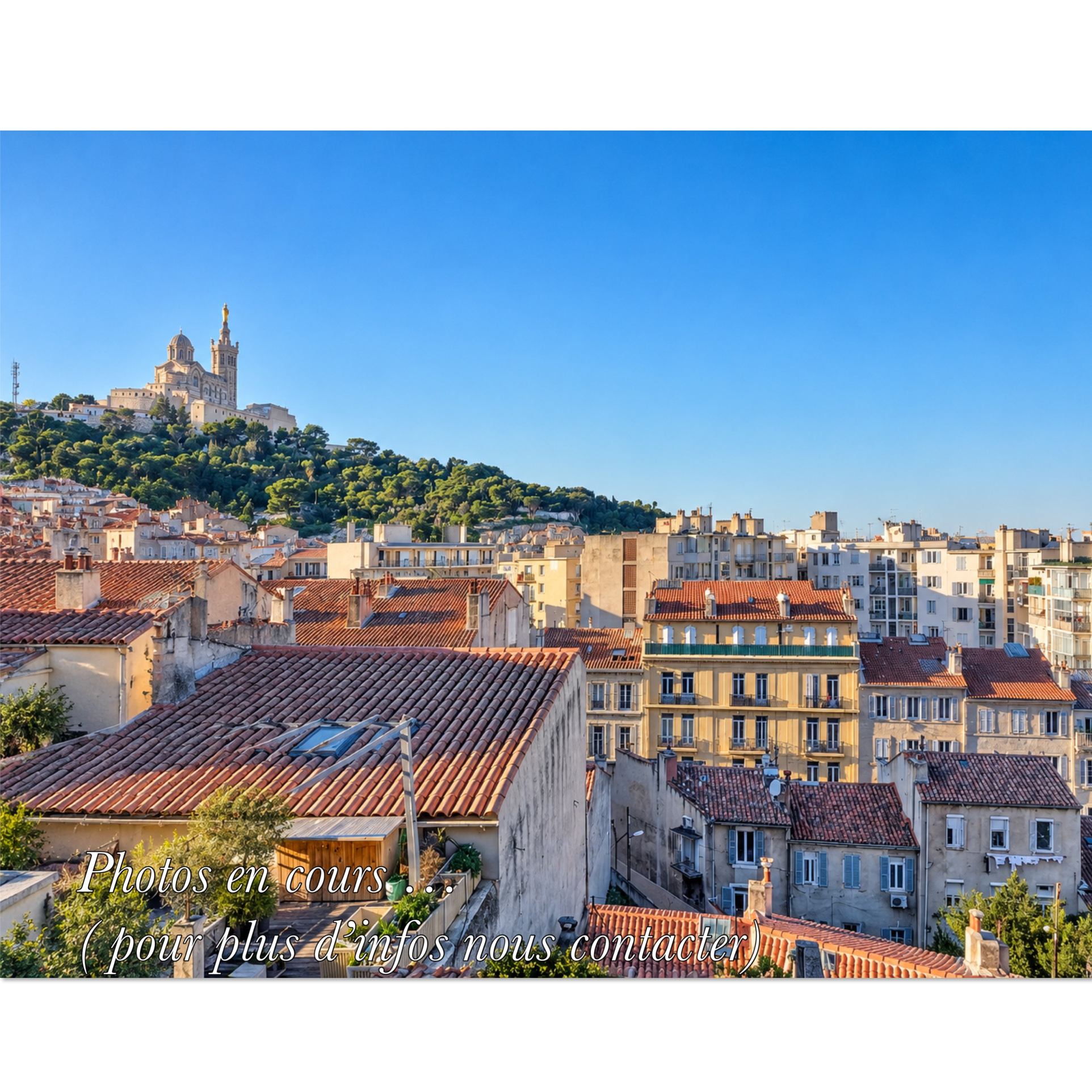 View of Marseille and Notre-Dame de la Garde Unobstructed view of Marseille with the Notre-Dame de la Garde basilica in the background.