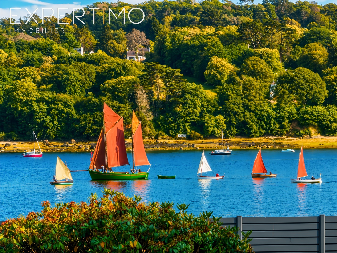 Property facing the Brest harbor View of the Brest harbor with sailboats and trees in the background at Relecq-Kerhuon.