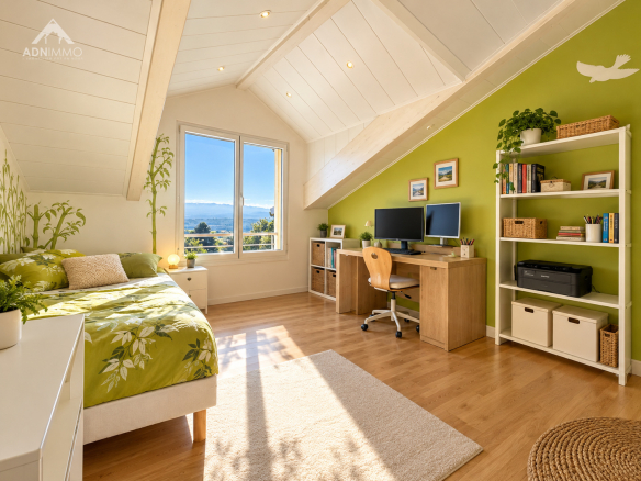 Chambre lumineuse avec bureau et vue sur le Mont-Blanc à Saint-Jean-de-Gonville.