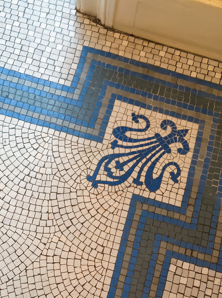 Mosaic in a mansion Detail of a mosaic floor in a mansion in Lille.