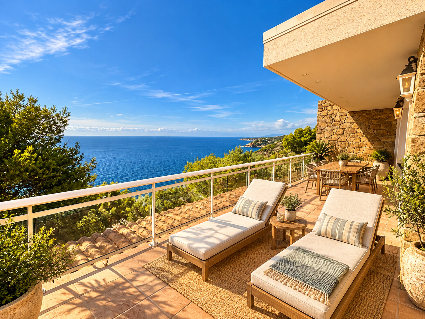 Villa avec vue mer à Ensuès-la-Redonne Terrasse d'une villa avec vue panoramique sur la mer à Ensuès-la-Redonne.