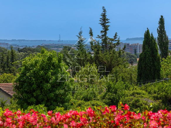 Vue dégagée sur la mer et la végétation depuis une villa à Mandelieu-la-Napoule.