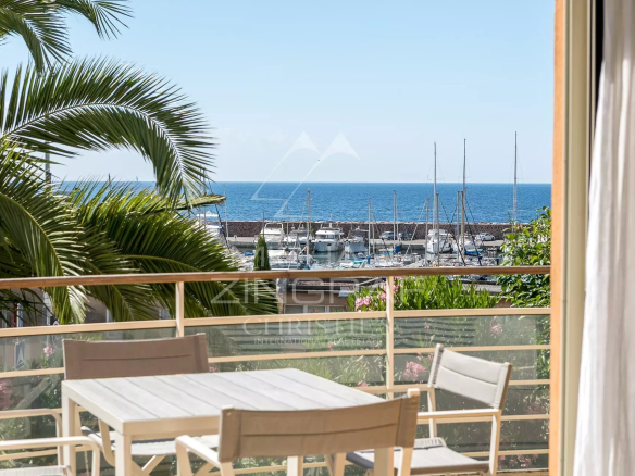 View from an apartment in Théoule-sur-Mer, with sea and port in the background.
