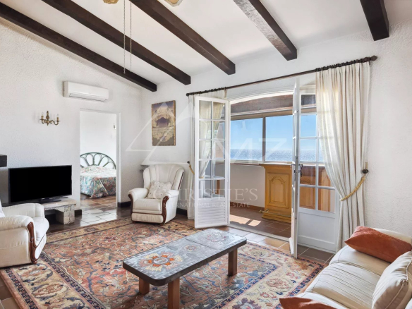 Salon d'une villa à rénover à Anthéor, avec cheminée et vue sur la mer.