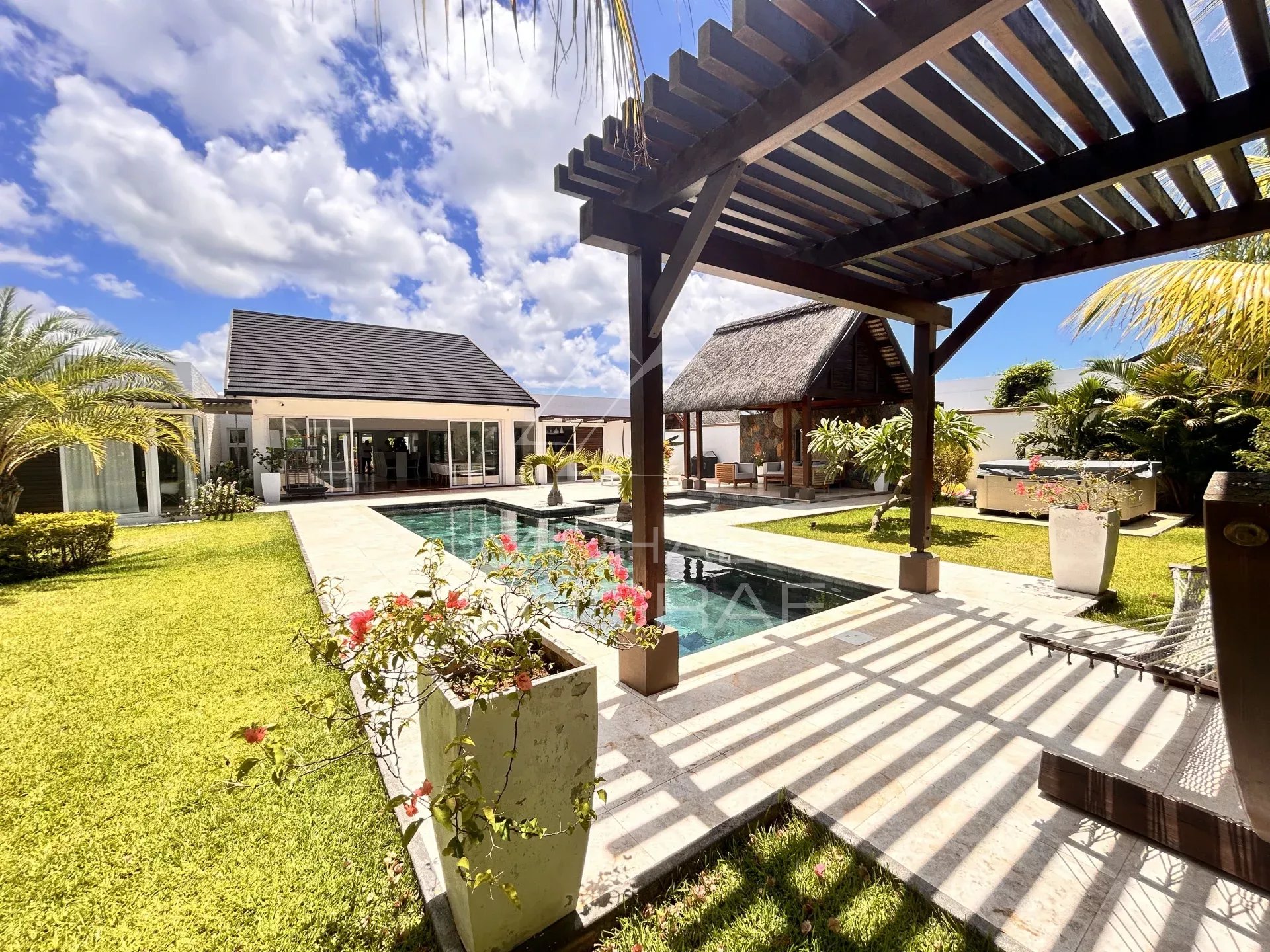 Modern villa with pool and garden in Grand Baie, Mauritius.