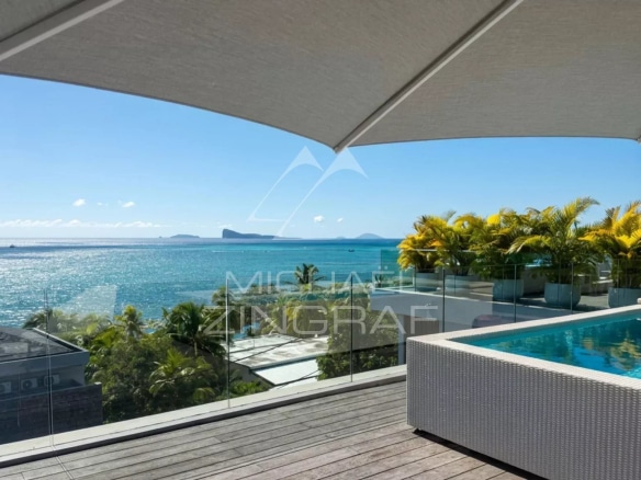 Sea view from a penthouse with swimming pool, Pointe aux Canonniers, Grand Baie.