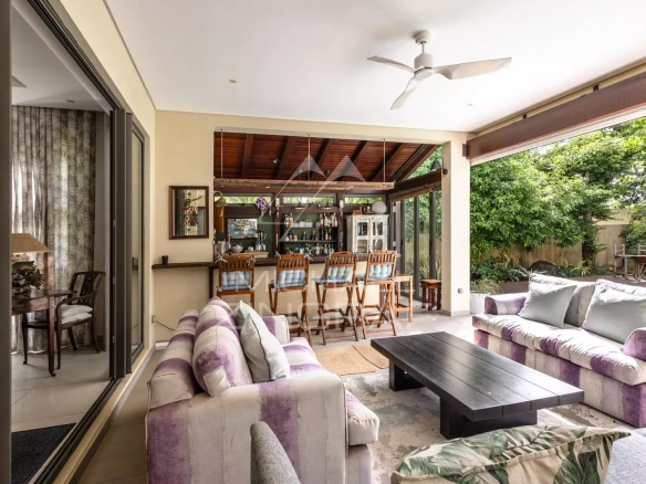 Interior of a villa in Mont Mascal, Grand Baie, with living room and bar.