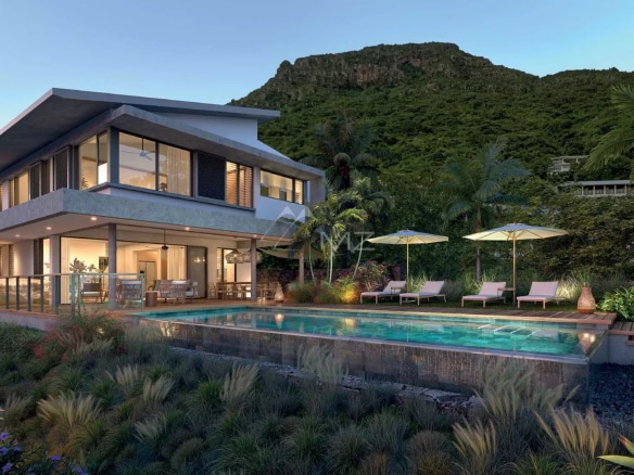 Villa moderne avec piscine et jardin, vue sur la montagne à Rivière Noire.