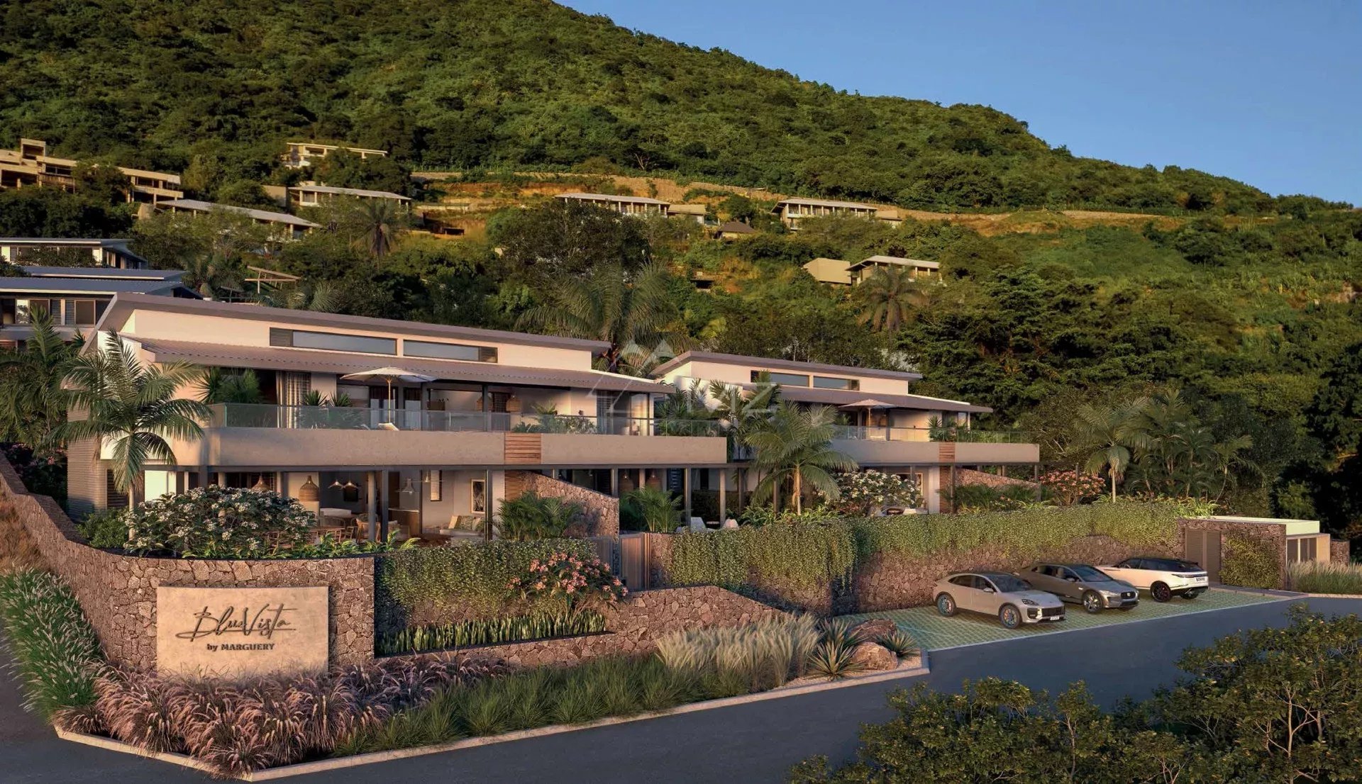 Villa moderne avec quatre chambres, vue sur l'océan, entourée de verdure à Rivière Noire.