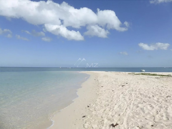 Plage de sable fin avec eau turquoise à Rivière Noire, Île Maurice.