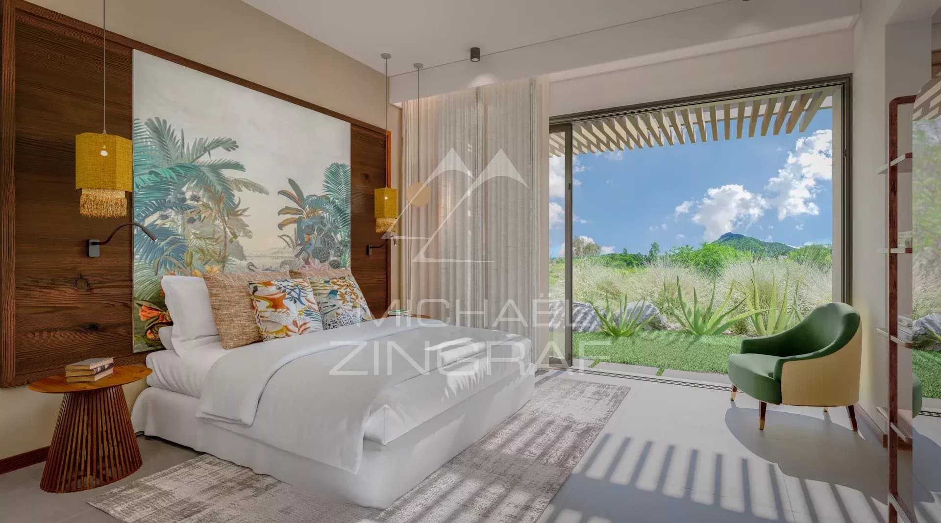 Chambre de villa à Rivière Noire Chambre d'une villa moderne avec vue sur la nature à Rivière Noire, Île Maurice.