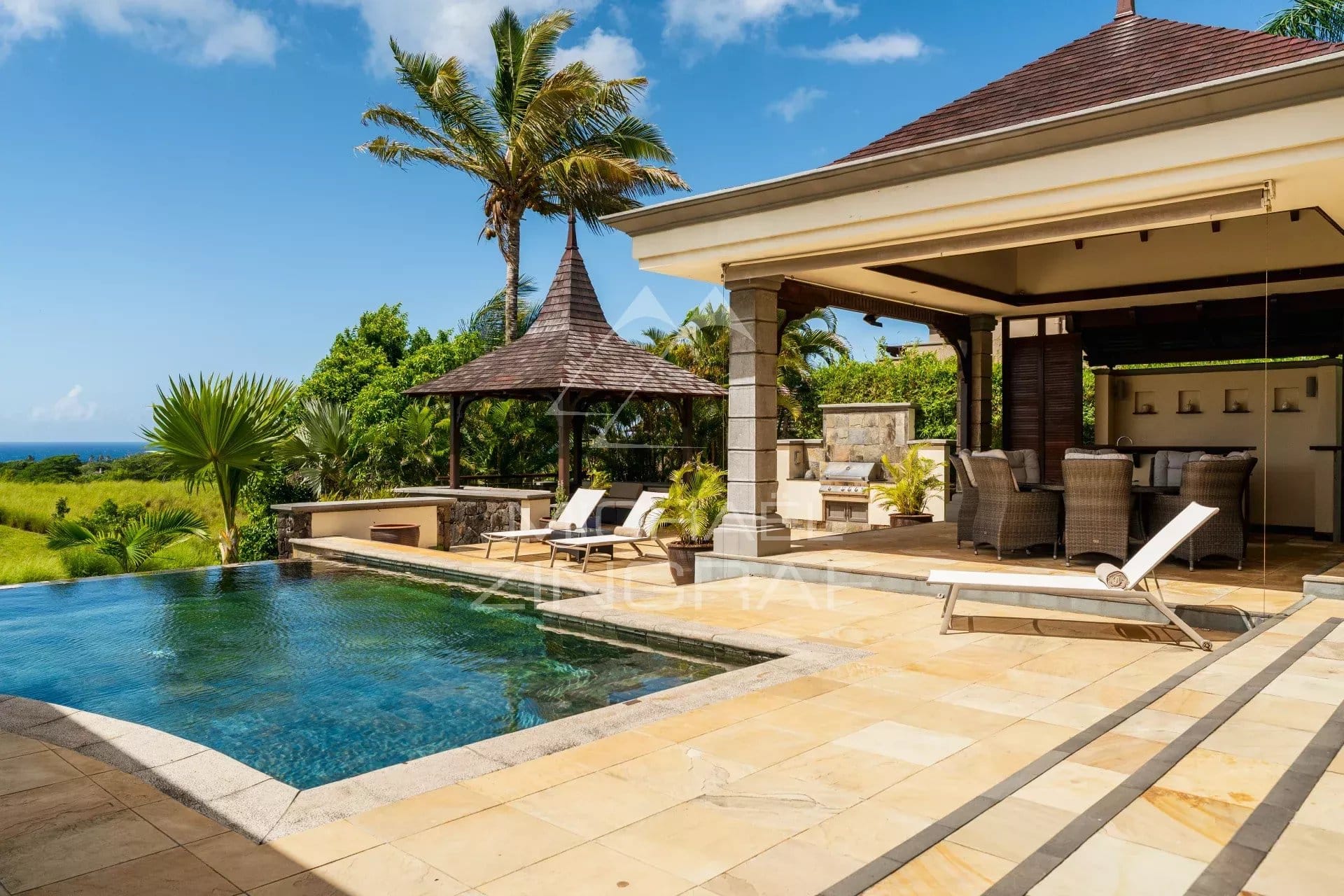 Villa with pool and ocean view in Bel Ombre, Mauritius.