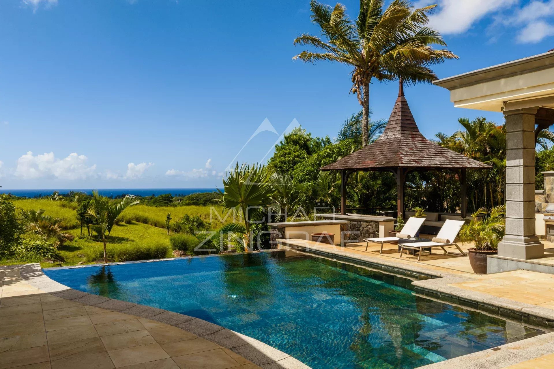 Villa with pool and ocean view in Bel Ombre, Mauritius.