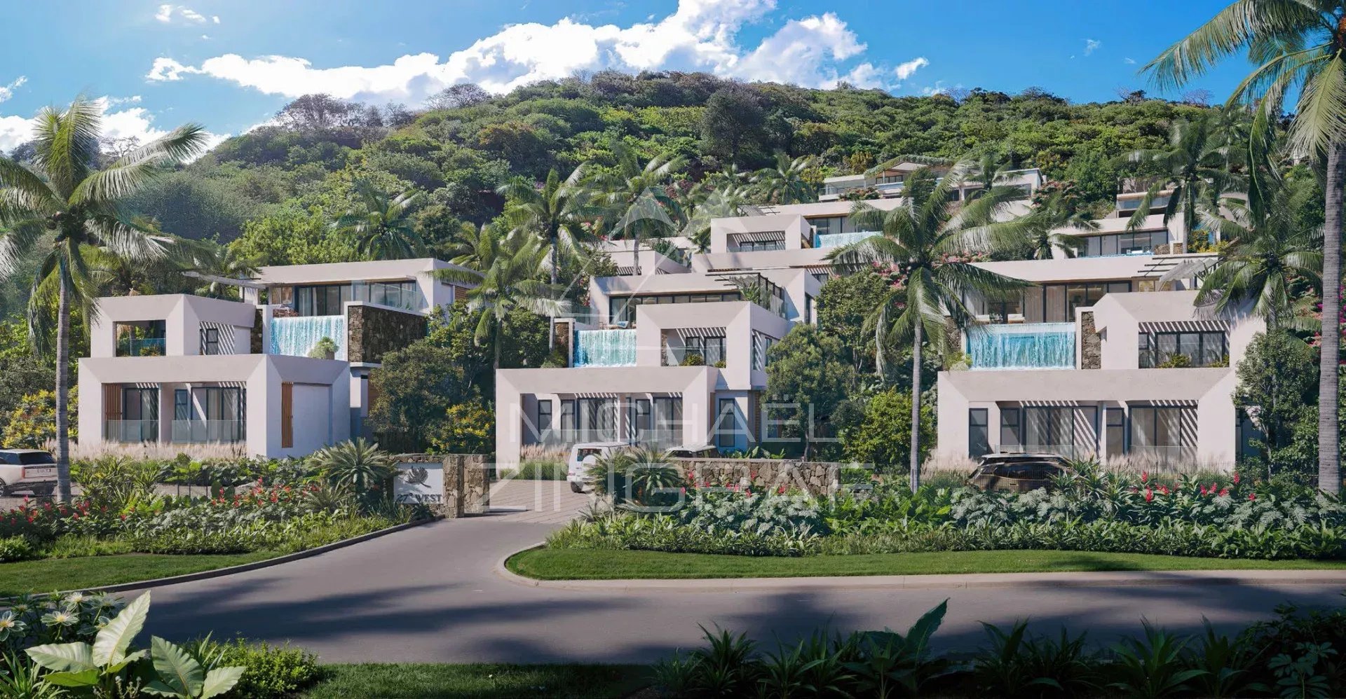 Villa d’Exception à Rivière Noire Vue d'ensemble d'une villa moderne de 3 chambres dans un domaine sécurisé à Rivière Noire, entourée de verdure.