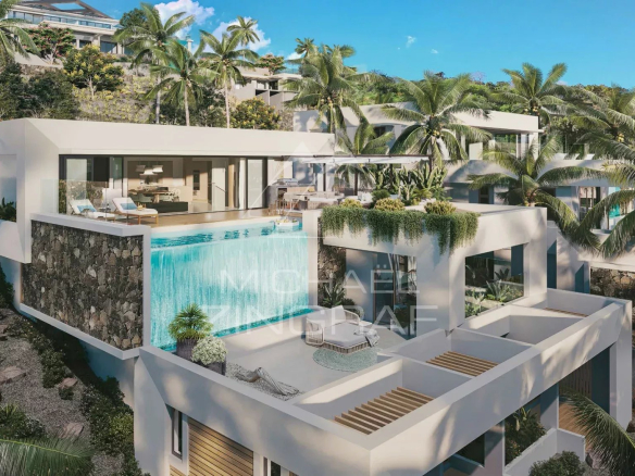 Villa moderne avec piscine à débordement et vues sur montagnes et mer à Rivière Noire.