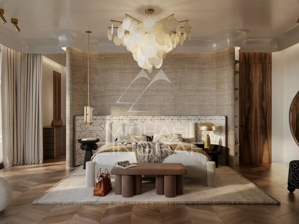 Chambre moderne avec lit, décoration élégante et lumière naturelle à EYWA Dubai.