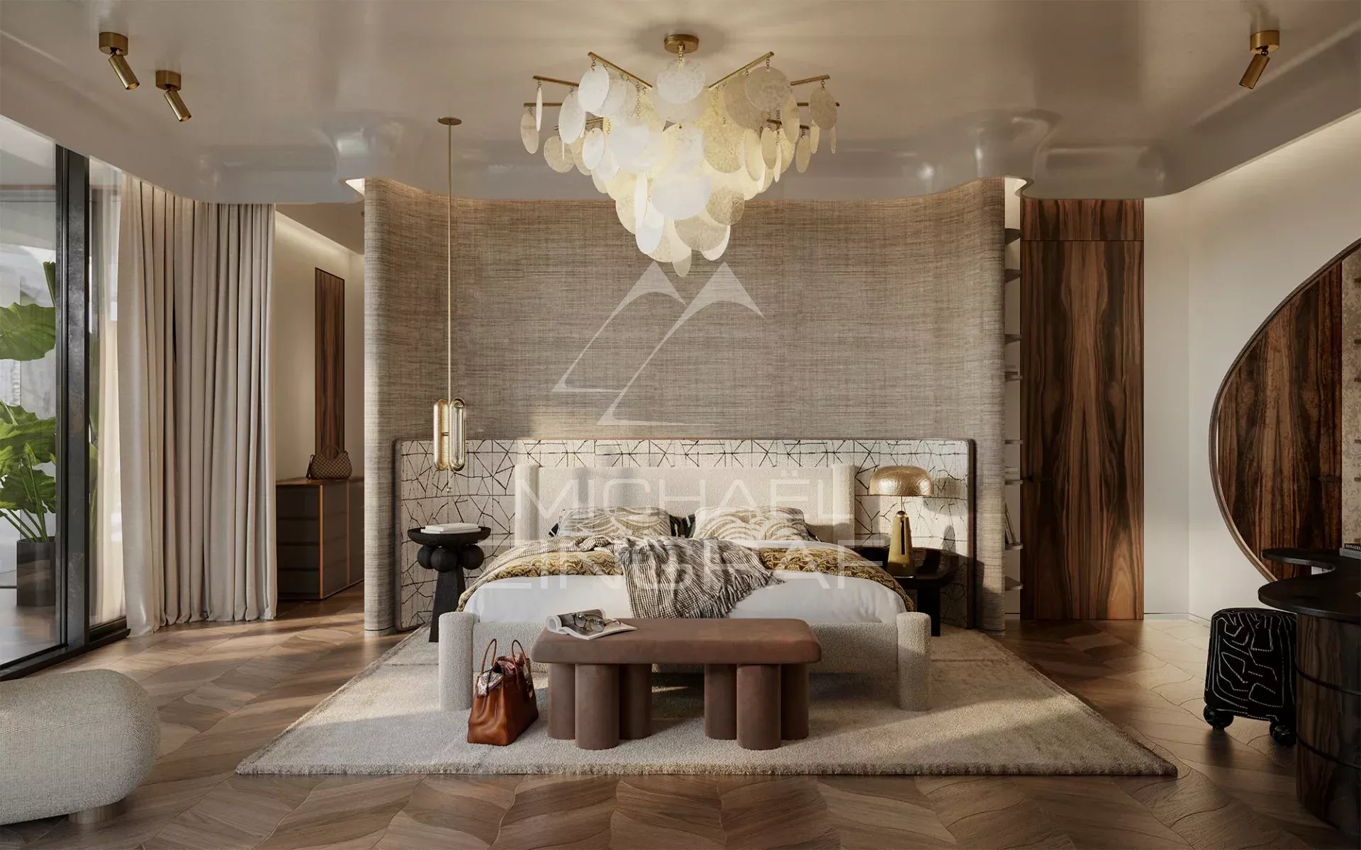 Chambre d’EYWA Dubai Chambre moderne avec lit, décoration élégante et lumière naturelle à EYWA Dubai.