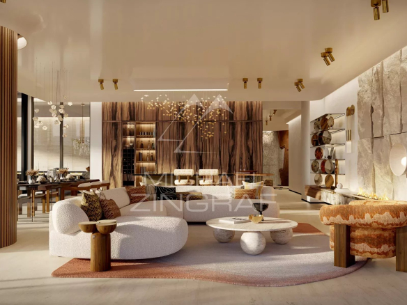 Intérieur d'un appartement luxueux à EYWA Dubai avec mobilier moderne et décoration élégante.
