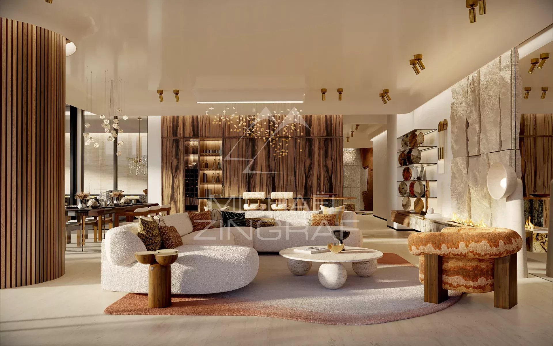 Intérieur de l’appartement EYWA à Dubai Intérieur d'un appartement luxueux à EYWA Dubai avec mobilier moderne et décoration élégante.