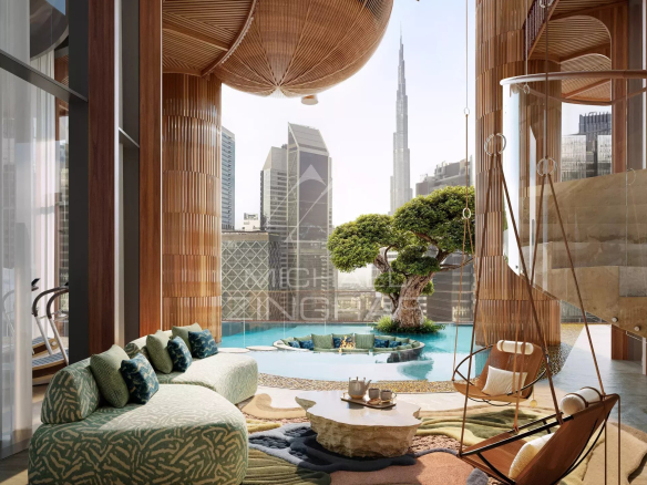 Panoramic view from a 17th floor apartment in Dubai, with the Burj Khalifa in the background.