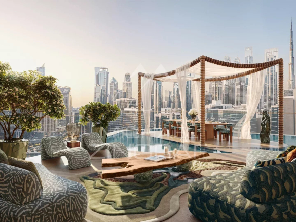 Panoramic view from a 17th floor apartment in Dubai, with the Burj Khalifa in the background.