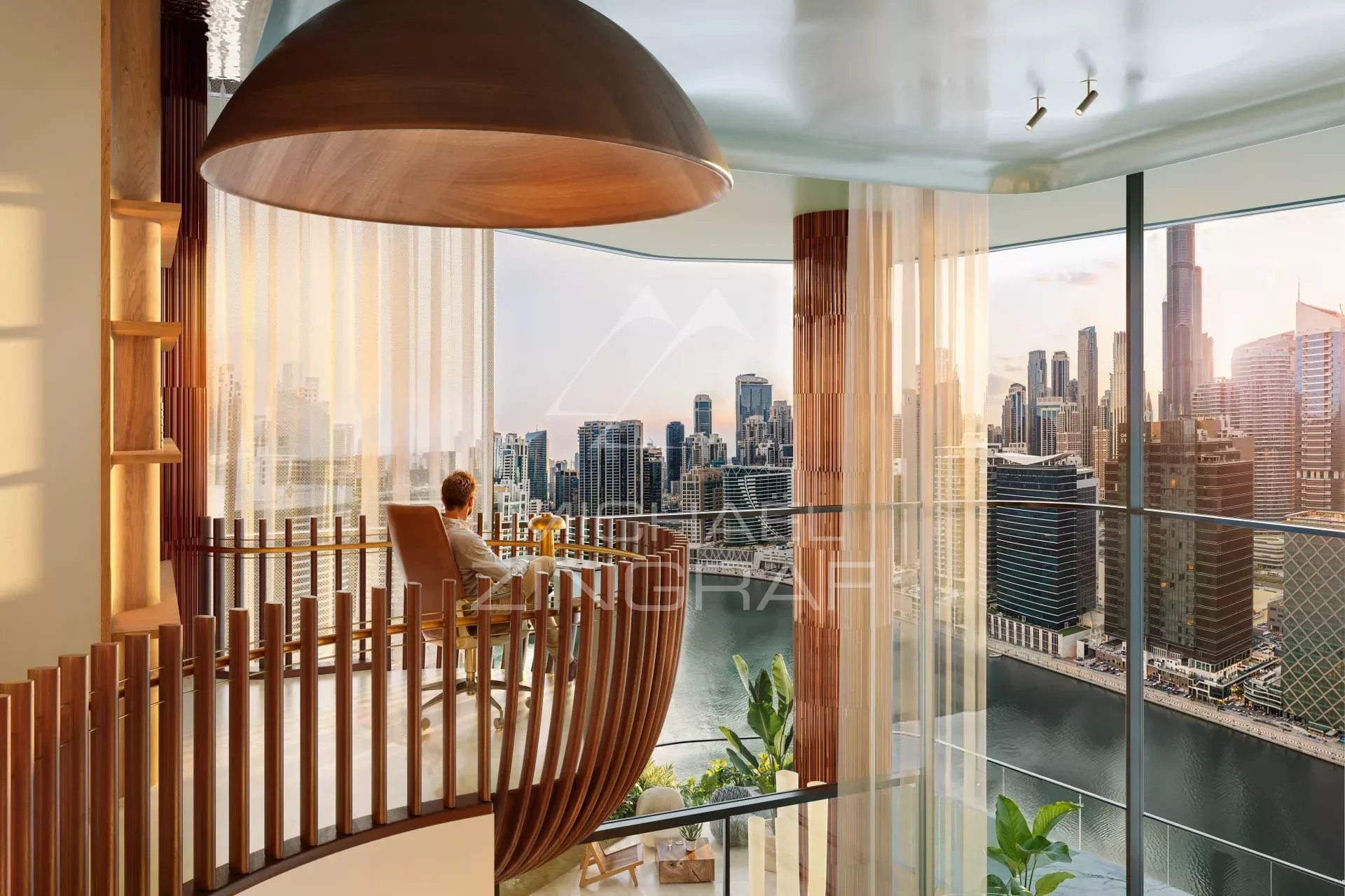 EYWA Apartment in Dubai Panoramic view from a 12th floor apartment in Dubai, with the Burj Khalifa in the background.