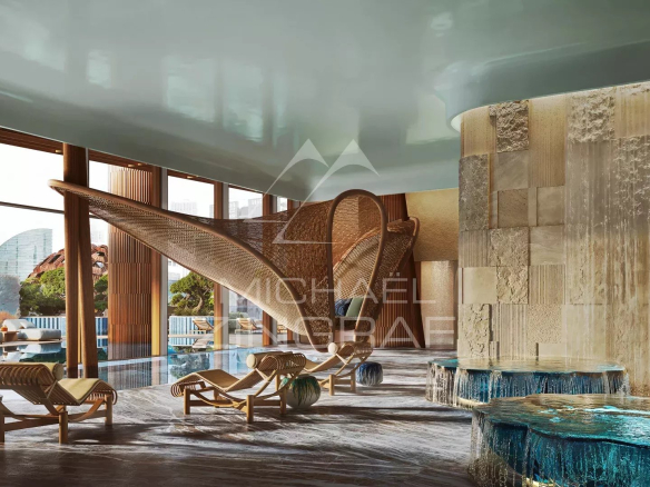 Interior of a wellness area with lounge chairs and modern decor in Dubai.
