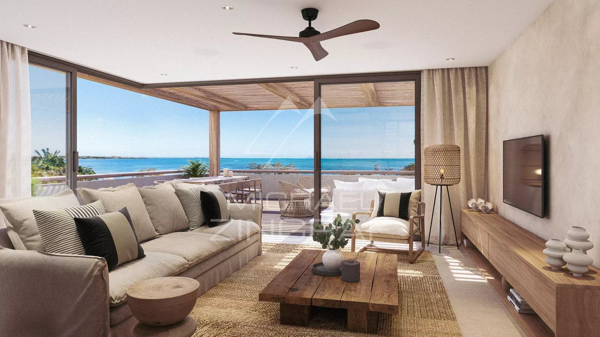 Penthouse in Roches Noires Interior of a modern penthouse overlooking the Indian Ocean in Roches Noires, Mauritius.