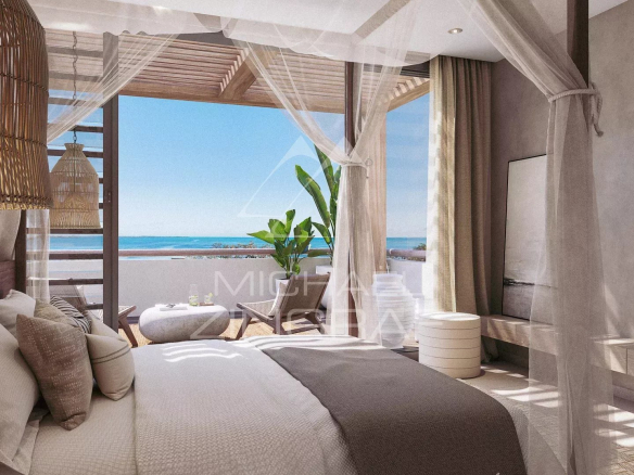 Penthouse room with views of the Indian Ocean in Roches Noires, Mauritius.