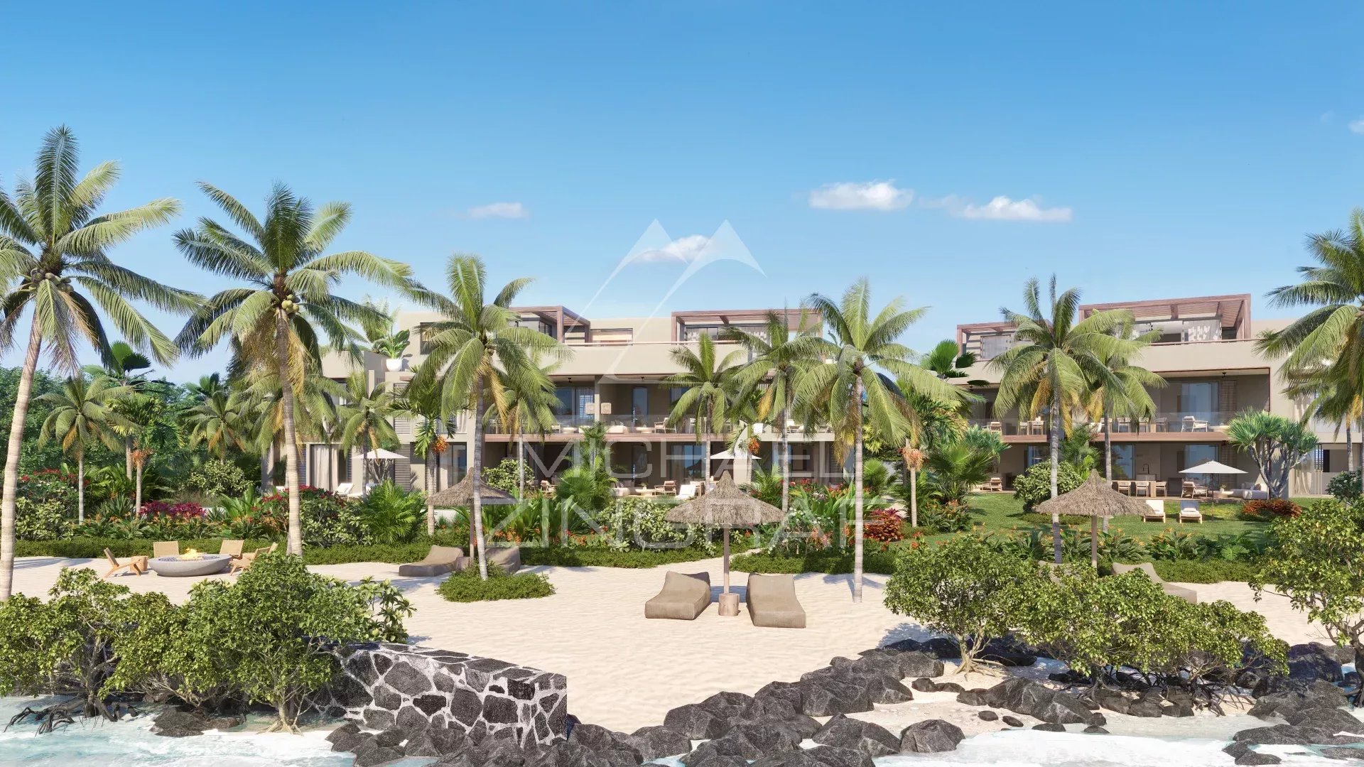 Penthouse in Roches Noires View of a penthouse with tropical garden and beach in Roches Noires, Mauritius.