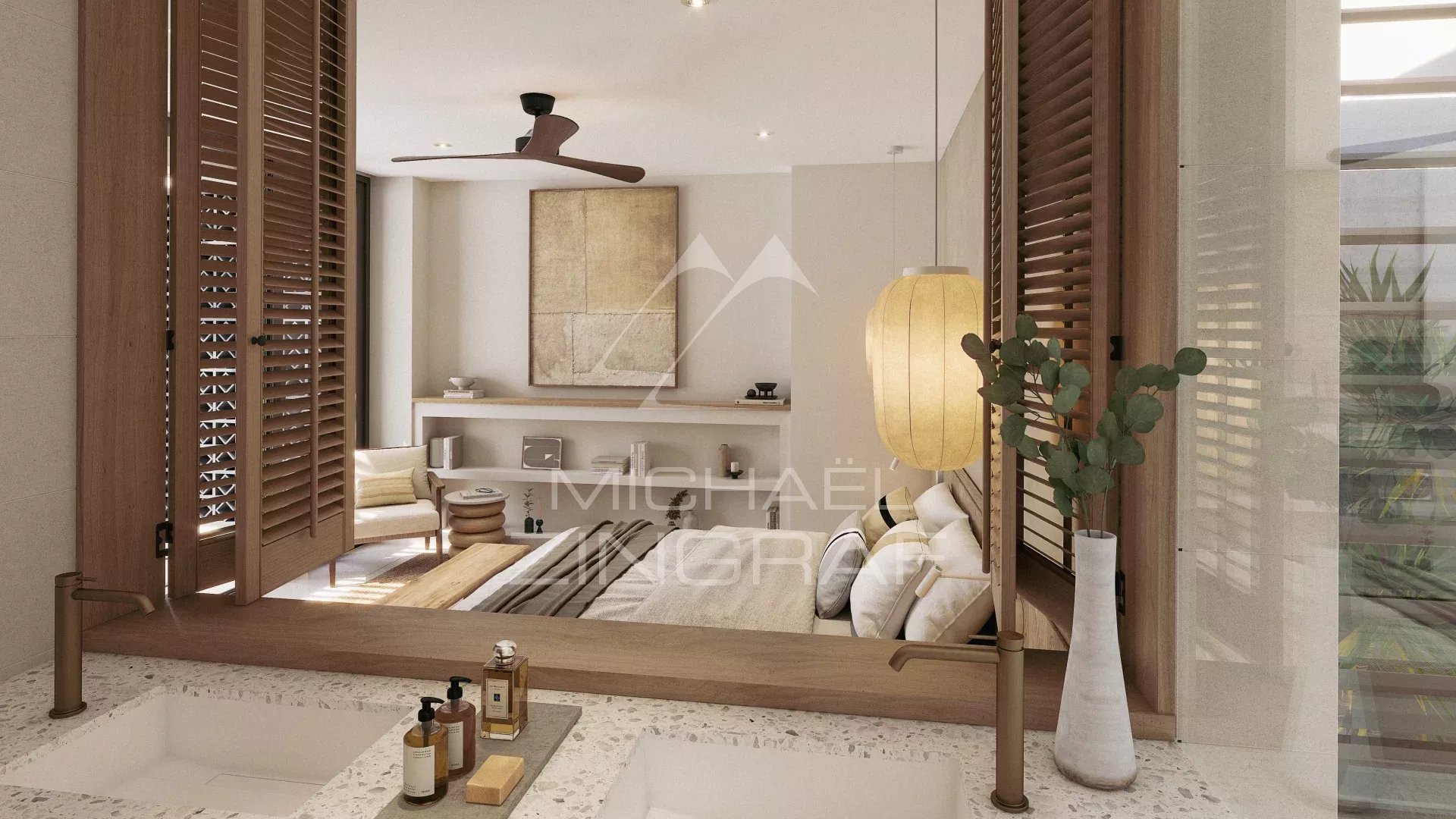 Interior of a modern apartment with a bright living room and contemporary decor.