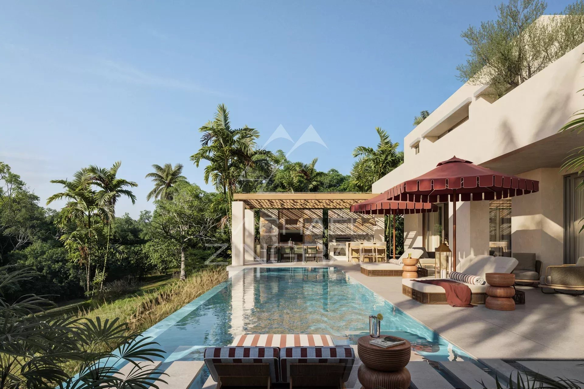Villas de luxe avec piscine et terrasse à Bel Ombre, île Maurice.