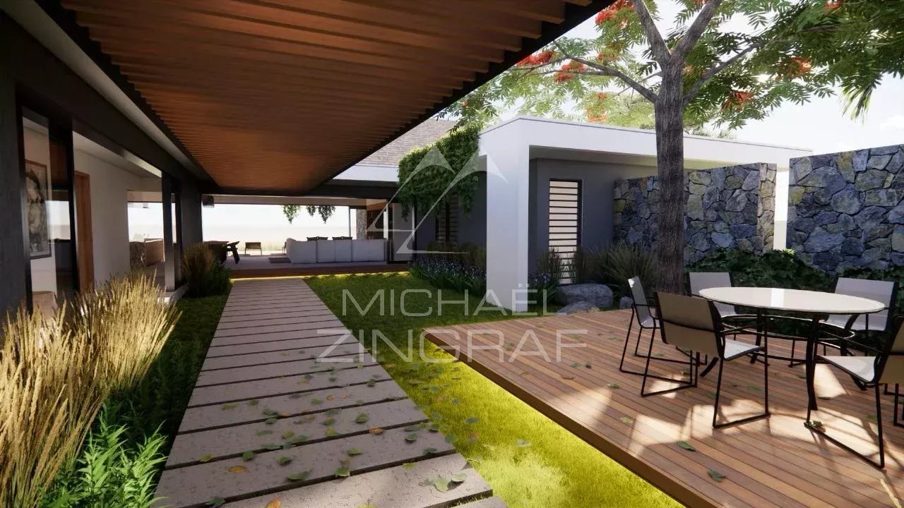 Villa contemporaine à Mont Choisy Vue extérieure d'une villa contemporaine avec jardin et terrasse, Mont Choisy, Grand Baie.