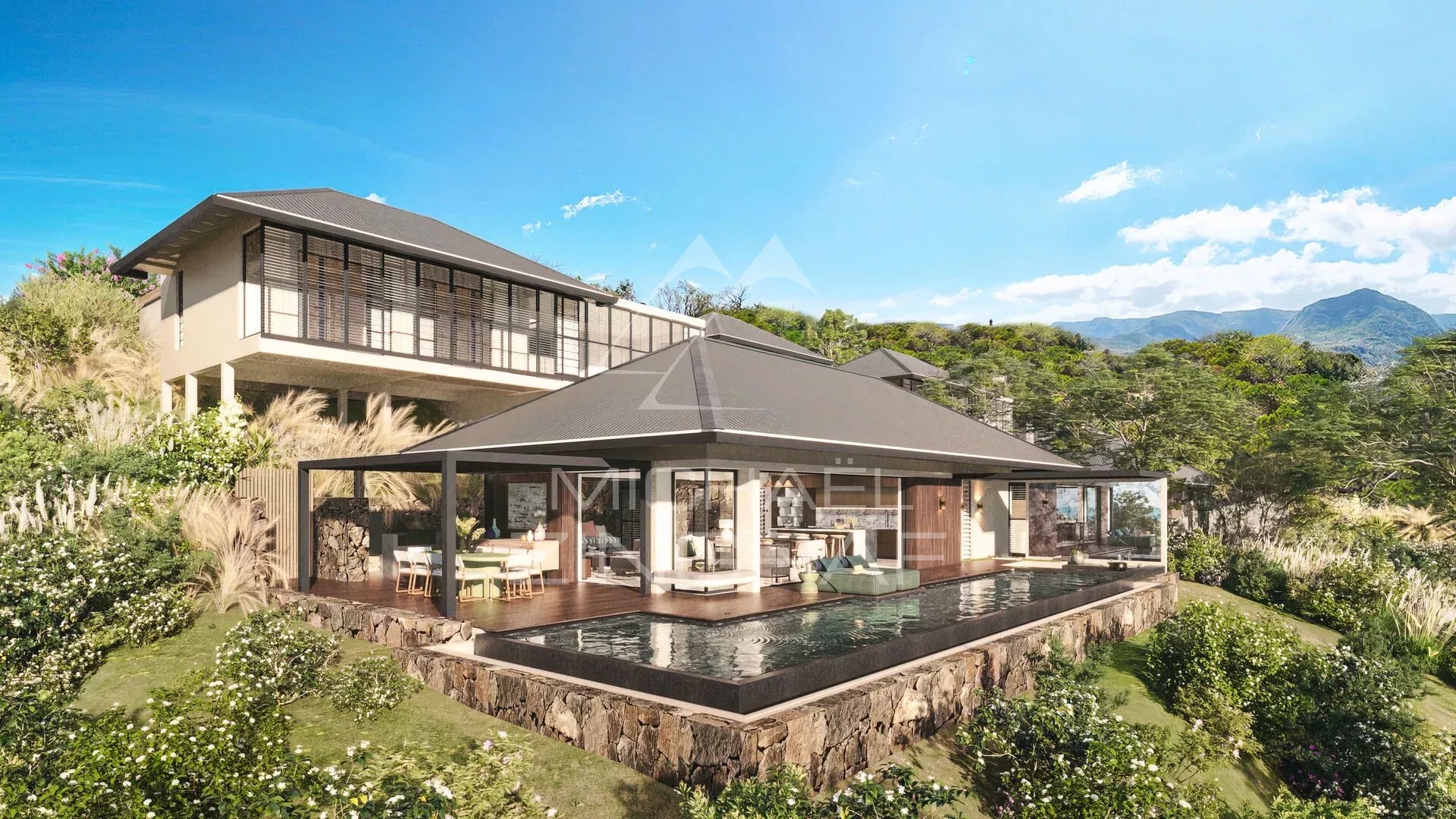 Villa de luxe à Rivière Noire Villa de luxe contemporaine avec piscine et vue sur les montagnes à Rivière Noire.