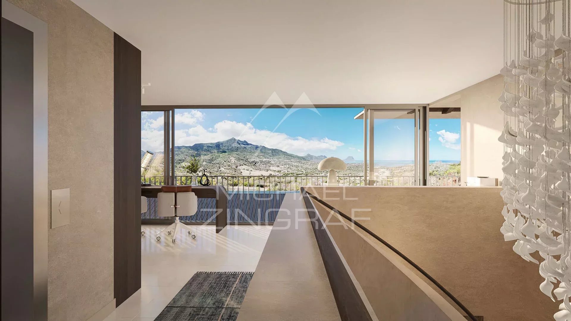 Intérieur de villa de luxe à Rivière Noire Intérieur moderne d'une villa de luxe avec vue sur les montagnes de Rivière Noire.