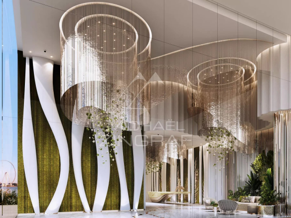 Interior of a modern apartment in Dubai with contemporary design elements and elegant lighting fixtures.